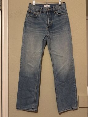 Zara Light Blue High-Waisted Straight Leg Jeans